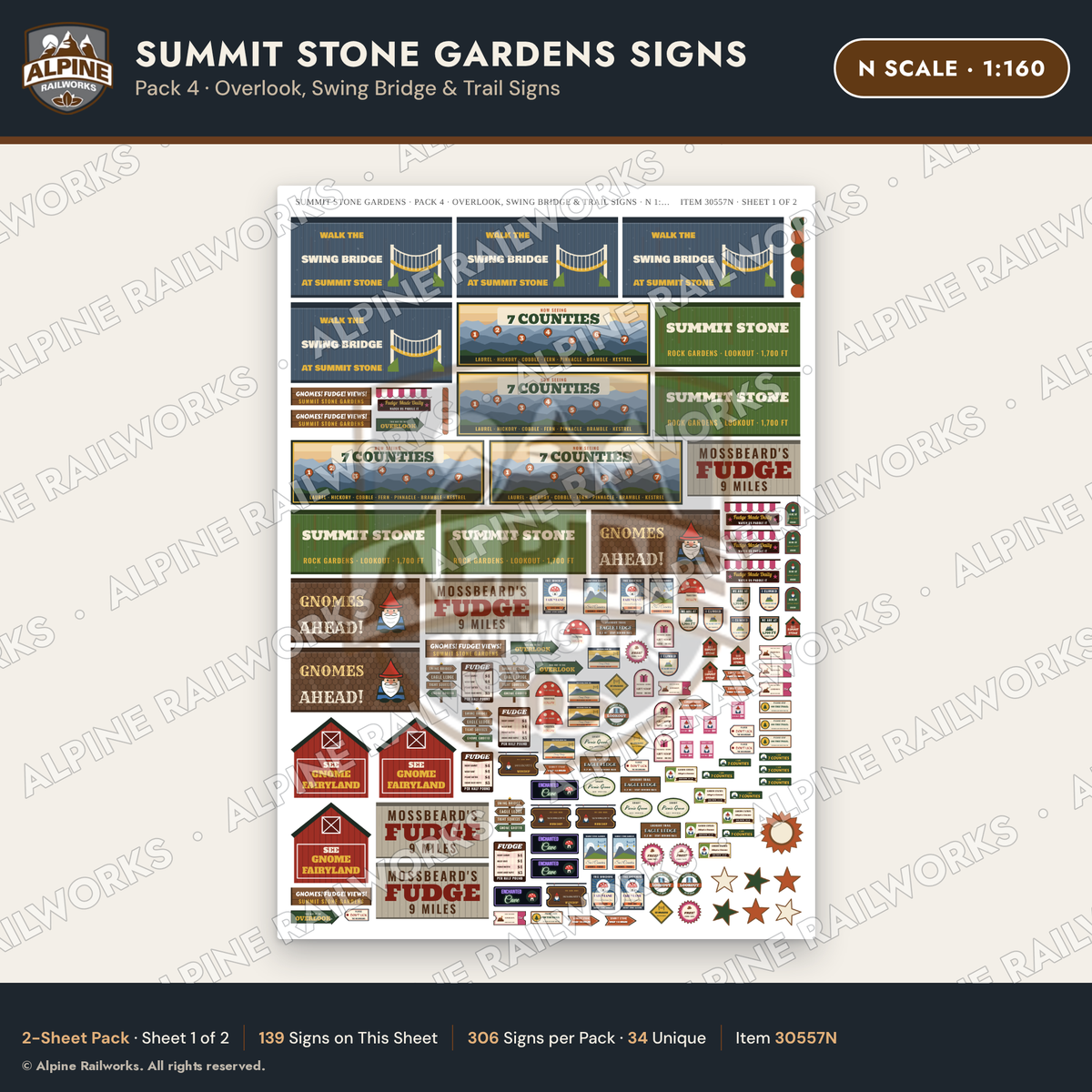 Alpine Railworks 30557N N Scale Roadside Signs - Rock Garden