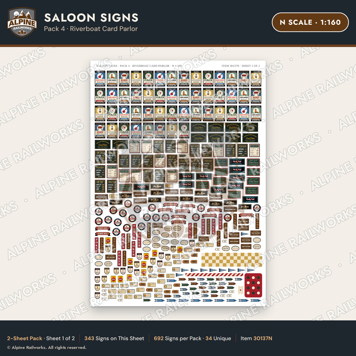 Alpine Railworks 30137N N Scale Saloon Signs - Riverboat Card Parlor