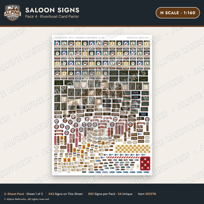Alpine Railworks 30137N N Scale Saloon Signs - Riverboat Card Parlor