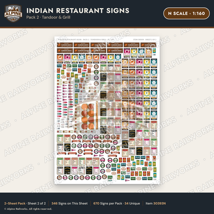 Alpine Railworks 30393N N Scale Indian Restaurant Signs - Tandoor