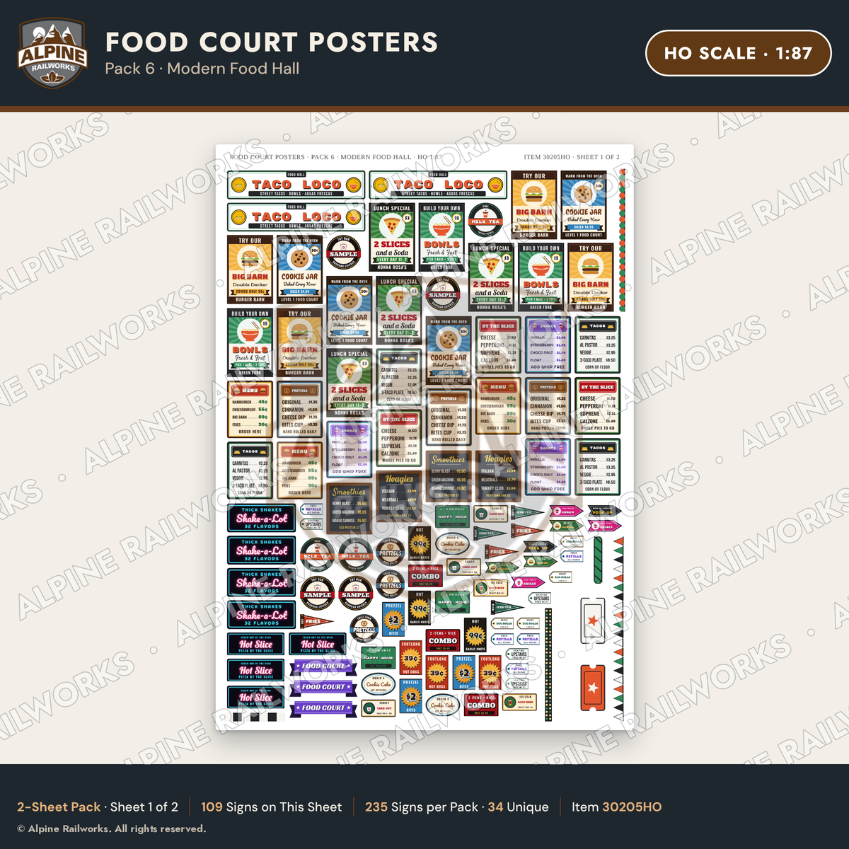 Alpine Railworks 30205HO HO Scale Food Court Posters