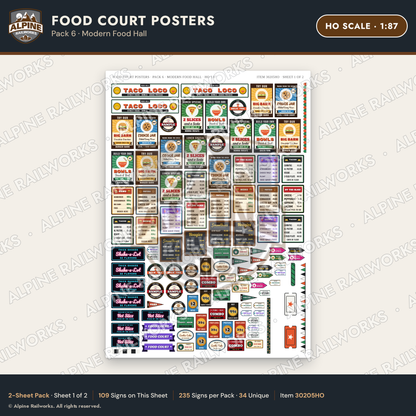 Alpine Railworks 30205HO HO Scale Food Court Posters