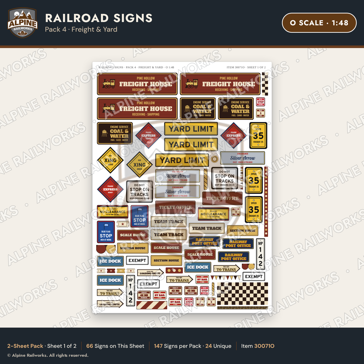 Alpine Railworks 30071O O Scale Railroad Signs - Freight & Yard