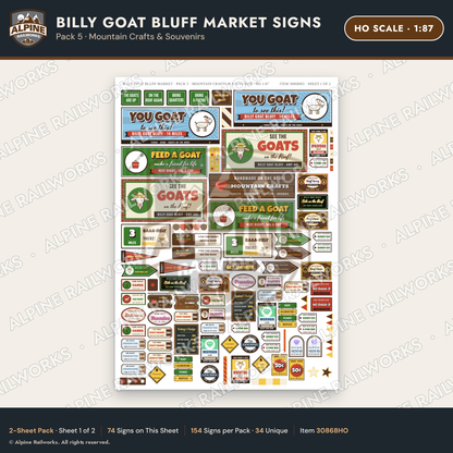 Alpine Railworks 30868HO HO Scale Roadside Signs - Goats on the Roof
