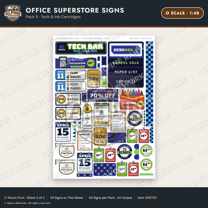 Alpine Railworks 30672O O Scale Office Superstore Signs - Tech