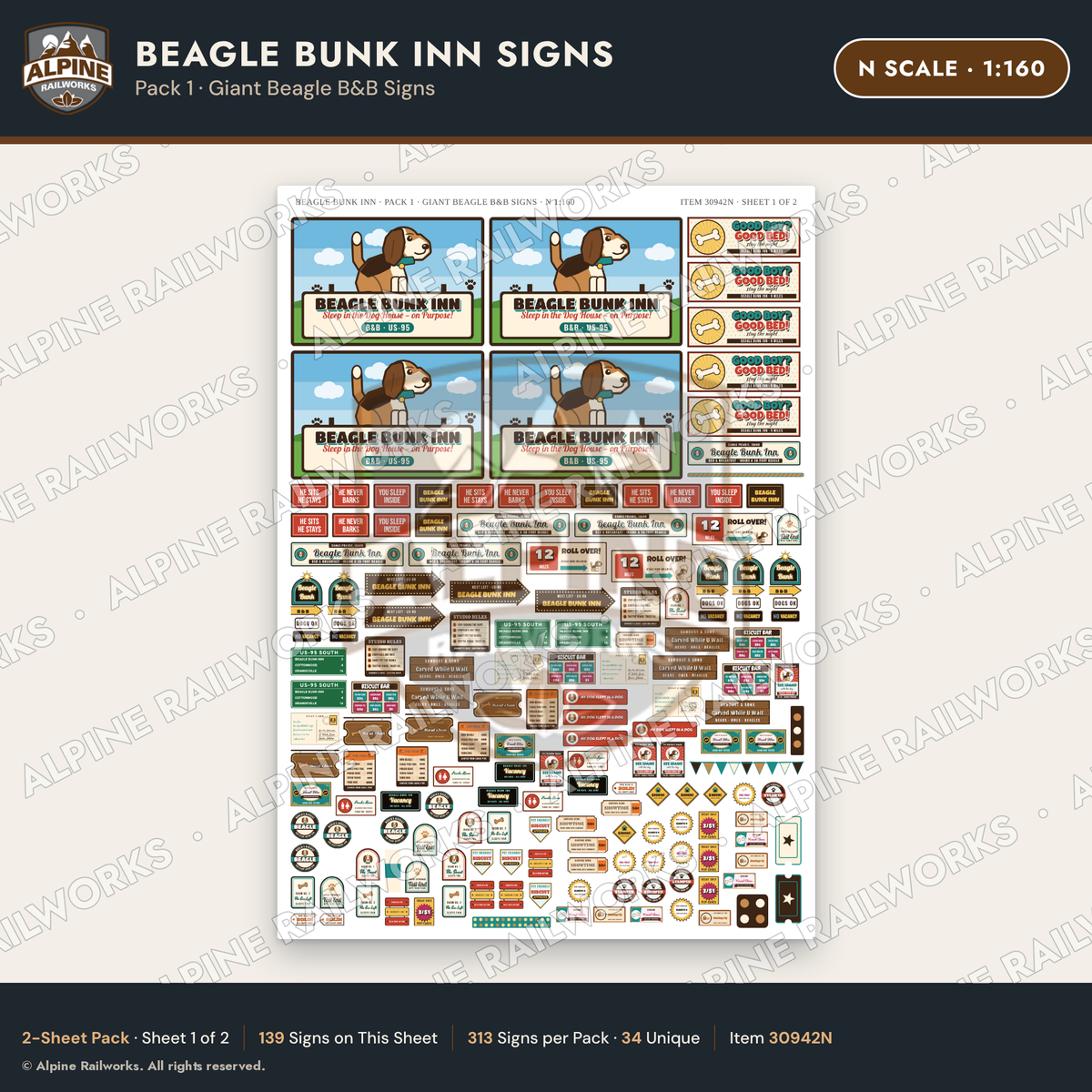 Alpine Railworks 30942N N Scale Roadside Signs - Dog-Shaped Inn