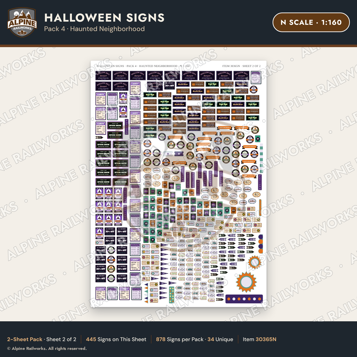 Alpine Railworks 30365N N Scale Halloween Signs - Haunted Neighborhood