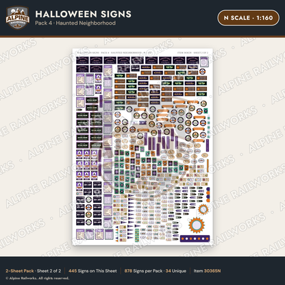 Alpine Railworks 30365N N Scale Halloween Signs - Haunted Neighborhood