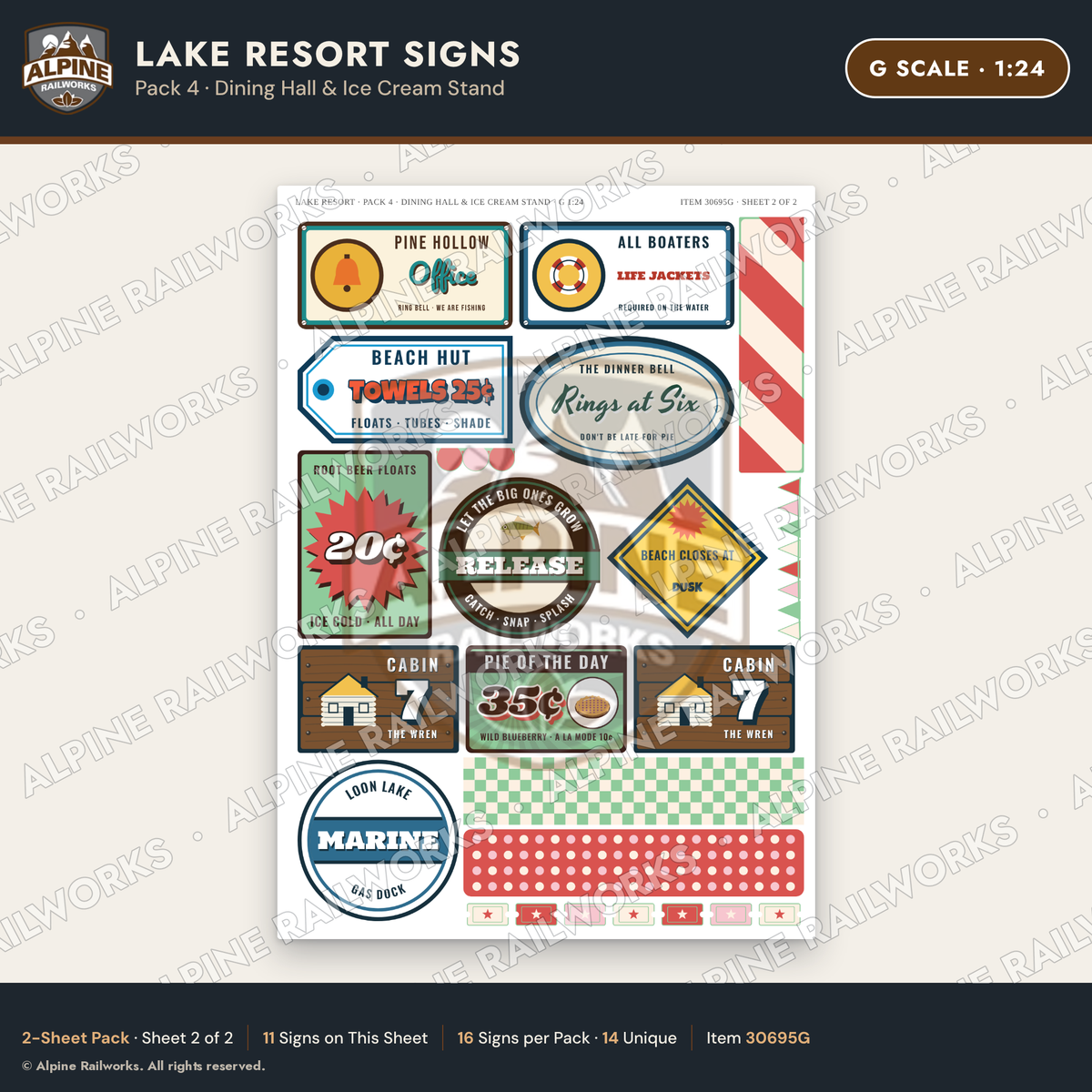 Alpine Railworks 30695G G Scale Lake Resort Signs - Dining Hall