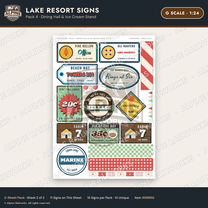 Alpine Railworks 30695G G Scale Lake Resort Signs - Dining Hall