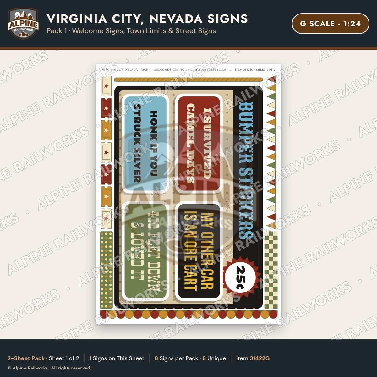 Alpine Railworks 31422G G Scale Virginia City NV Signs - Welcome Signs