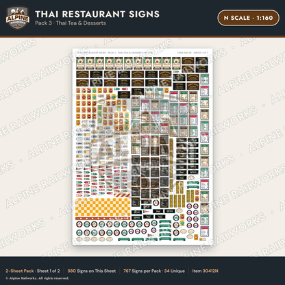 Alpine Railworks 30412N N Scale Thai Restaurant Signs - Thai Tea