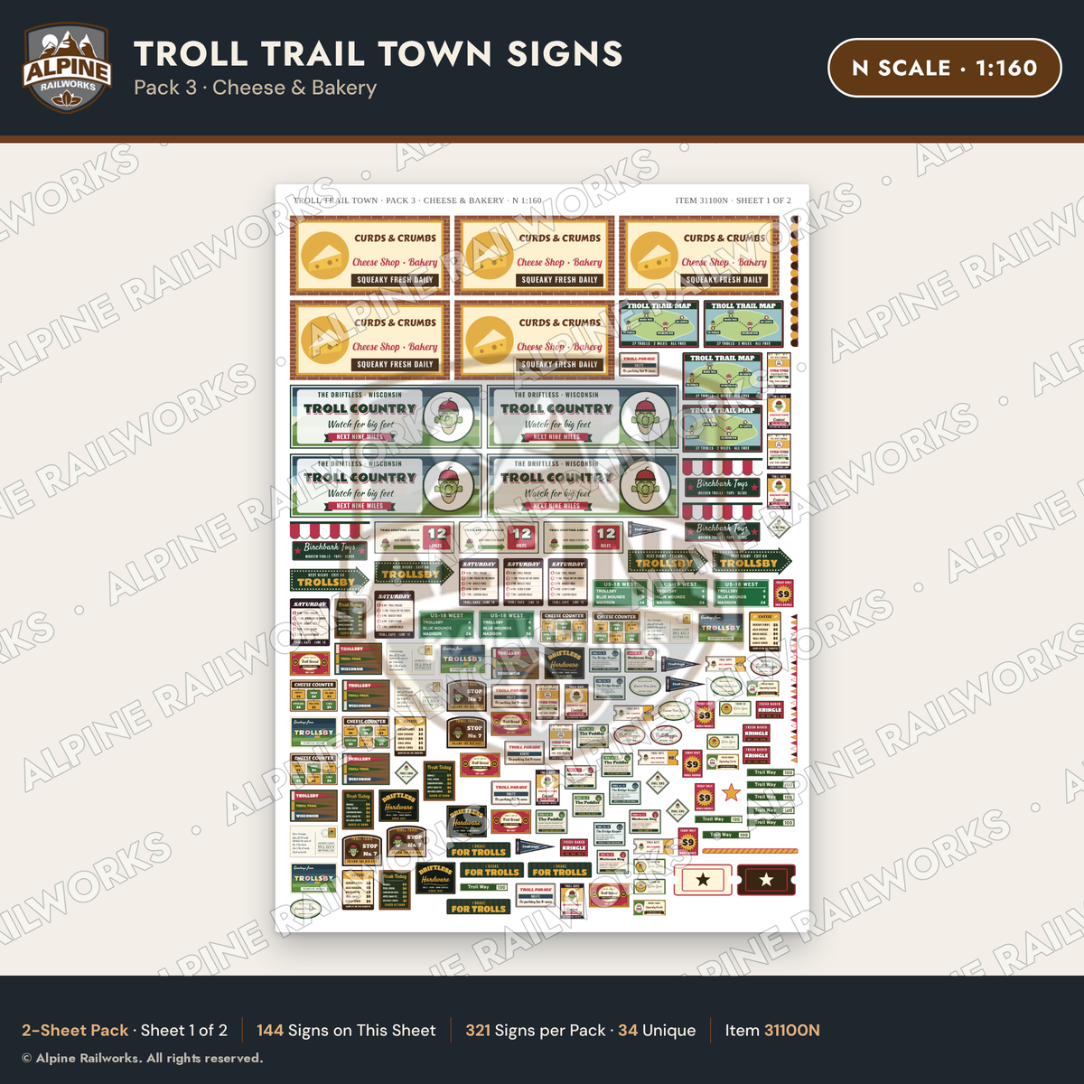 Alpine Railworks 31100N N Scale Roadside Attraction Signs - Troll Town