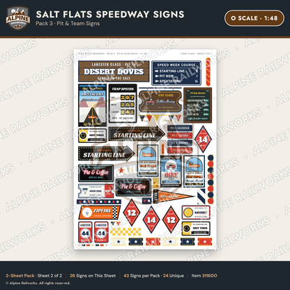 Alpine Railworks 31160O O Scale Racing Signs - Salt Flats Speedway