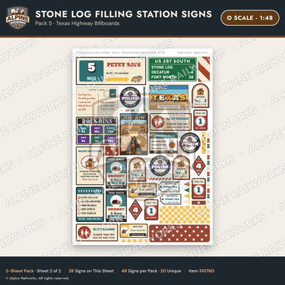 Alpine Railworks 31078O O Scale Roadside Signs - Petrified Wood