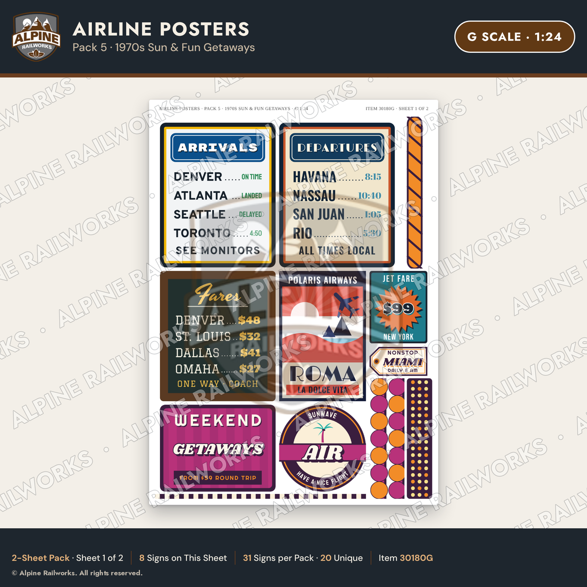 Alpine Railworks 30180G G Scale Airline Posters - 1970s Sun