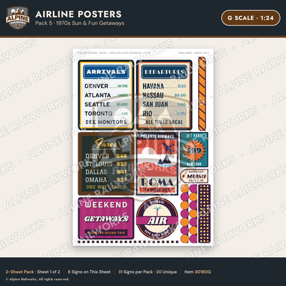 Alpine Railworks 30180G G Scale Airline Posters - 1970s Sun