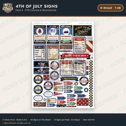 Alpine Railworks 30371O O Scale 4th of July Signs - 1776 Colonial