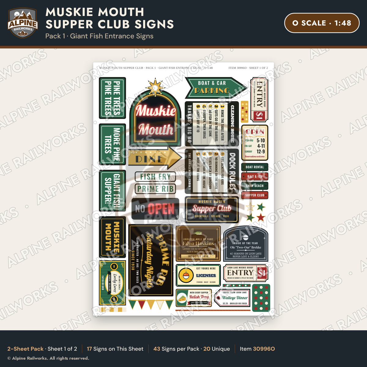 Alpine Railworks 30996O O Scale Roadside Attraction Signs - Giant Fish