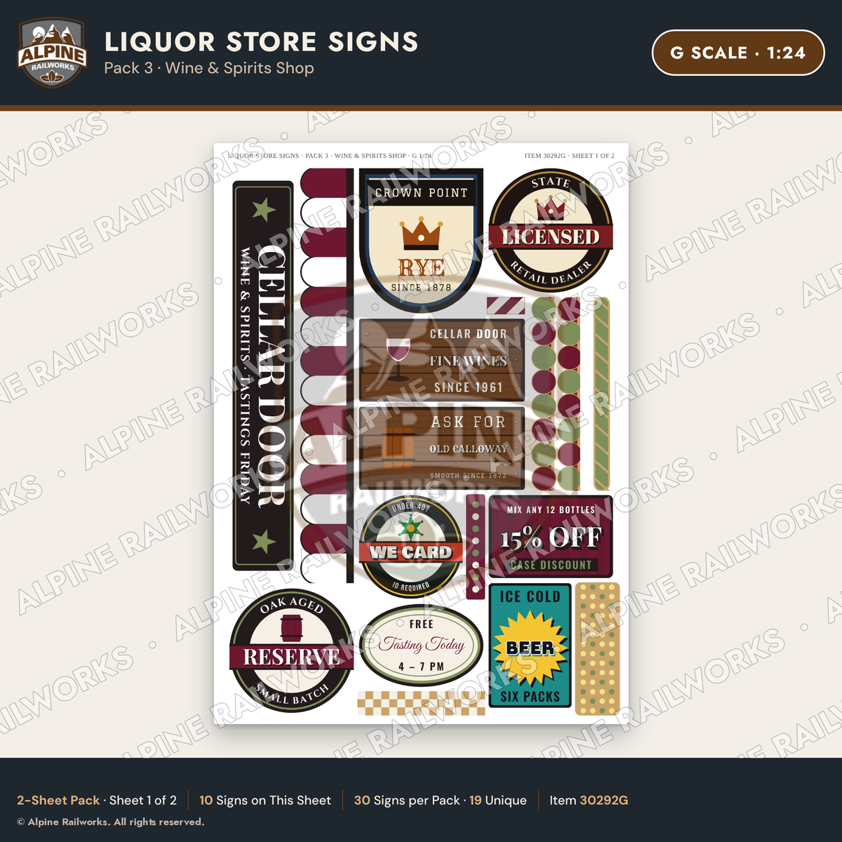 Alpine Railworks 30292G G Scale Liquor Store Signs - Wine