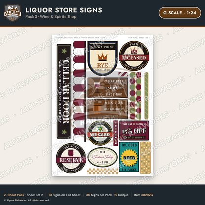 Alpine Railworks 30292G G Scale Liquor Store Signs - Wine