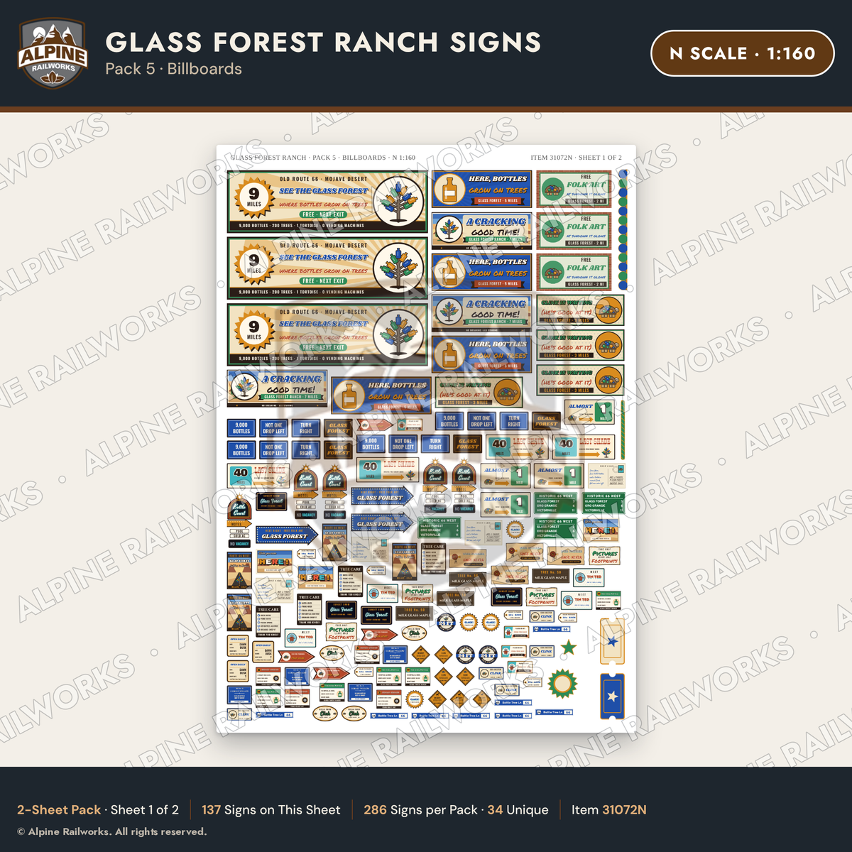 Alpine Railworks 31072N N Scale Roadside Signs - Bottle Tree Ranch