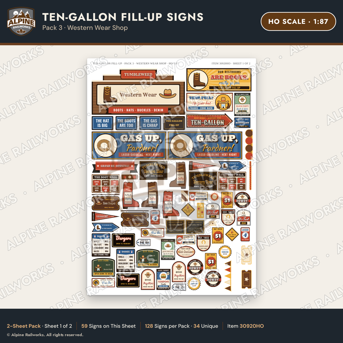 Alpine Railworks 30920HO HO Scale Roadside Signs - Cowboy Hat