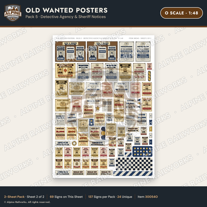 Alpine Railworks 30054O O Scale Old Wanted Posters - Detective Agency
