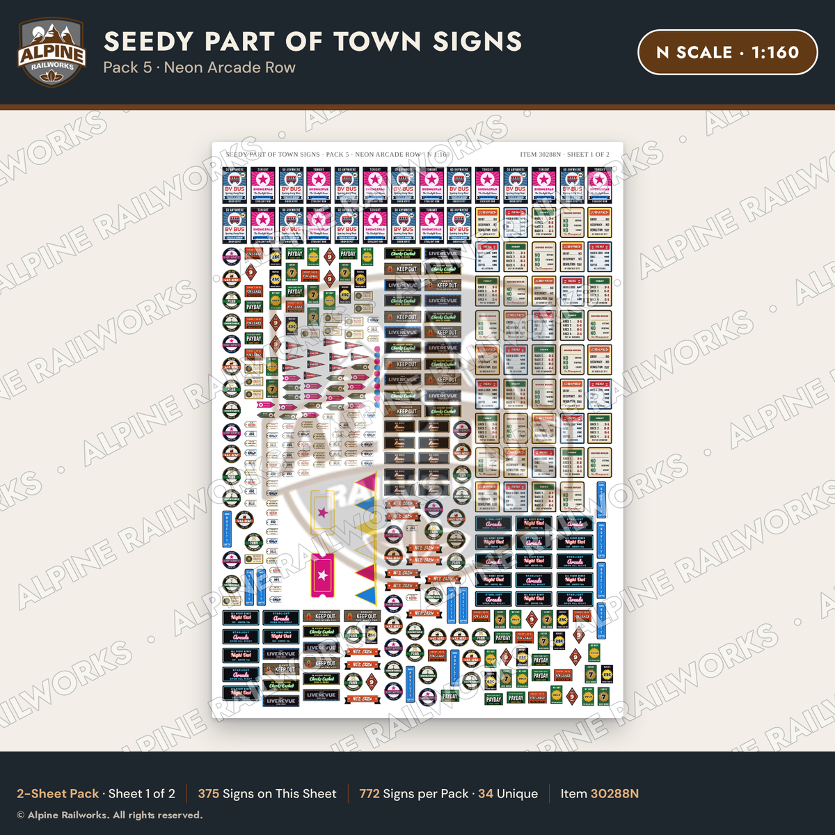 Alpine Railworks 30288N N Scale Seedy Part of Town Signs