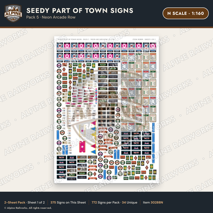 Alpine Railworks 30288N N Scale Seedy Part of Town Signs