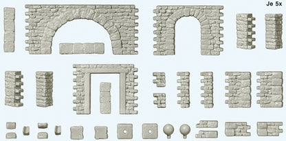 Preiser 18217 HO Scale Quarrystone Walls -- With Doorways, Arches & Corner Posts