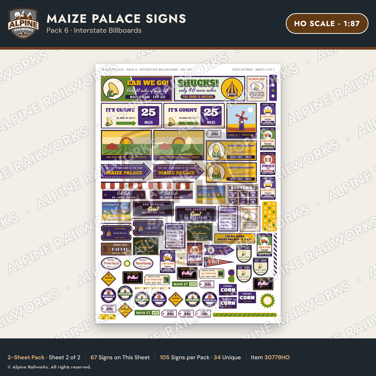 Alpine Railworks 30779HO HO Scale Roadside Signs - Corn Palace