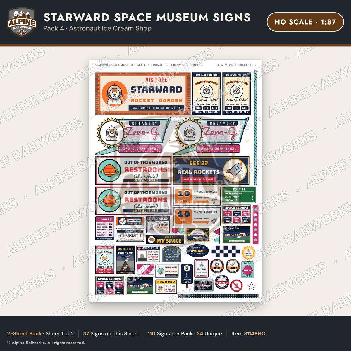 Alpine Railworks 31149HO HO Scale Roadside Signs - Space Museum