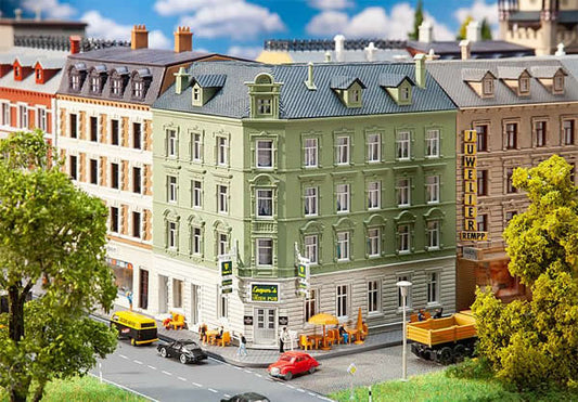 Faller 232313 N Scale Corner House with Pub -- Weathered Kit