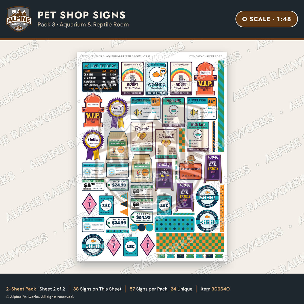 Alpine Railworks 30664O O Scale Pet Shop Signs - Aquarium