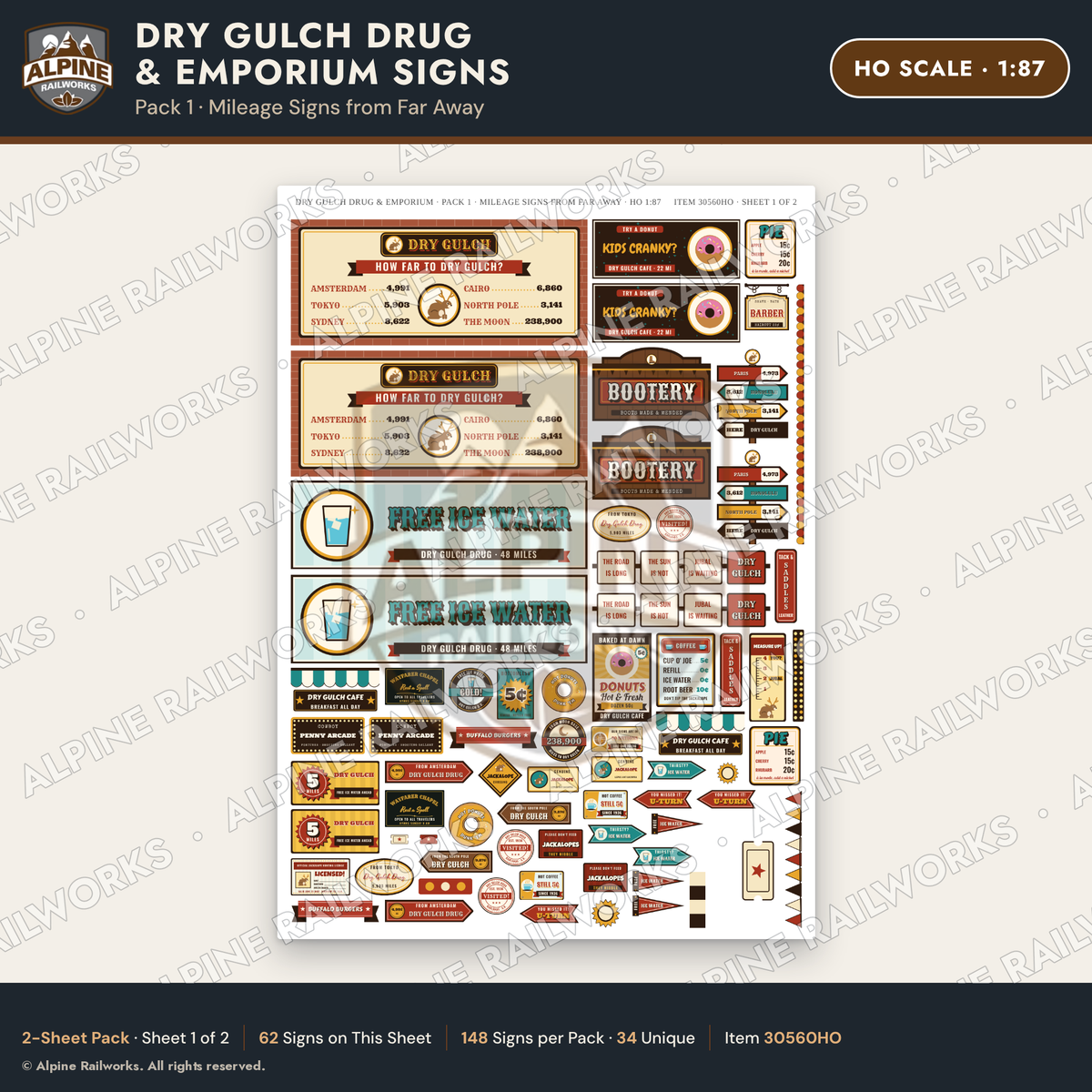 Alpine Railworks 30560HO HO Scale Roadside Signs - Western Drug Store