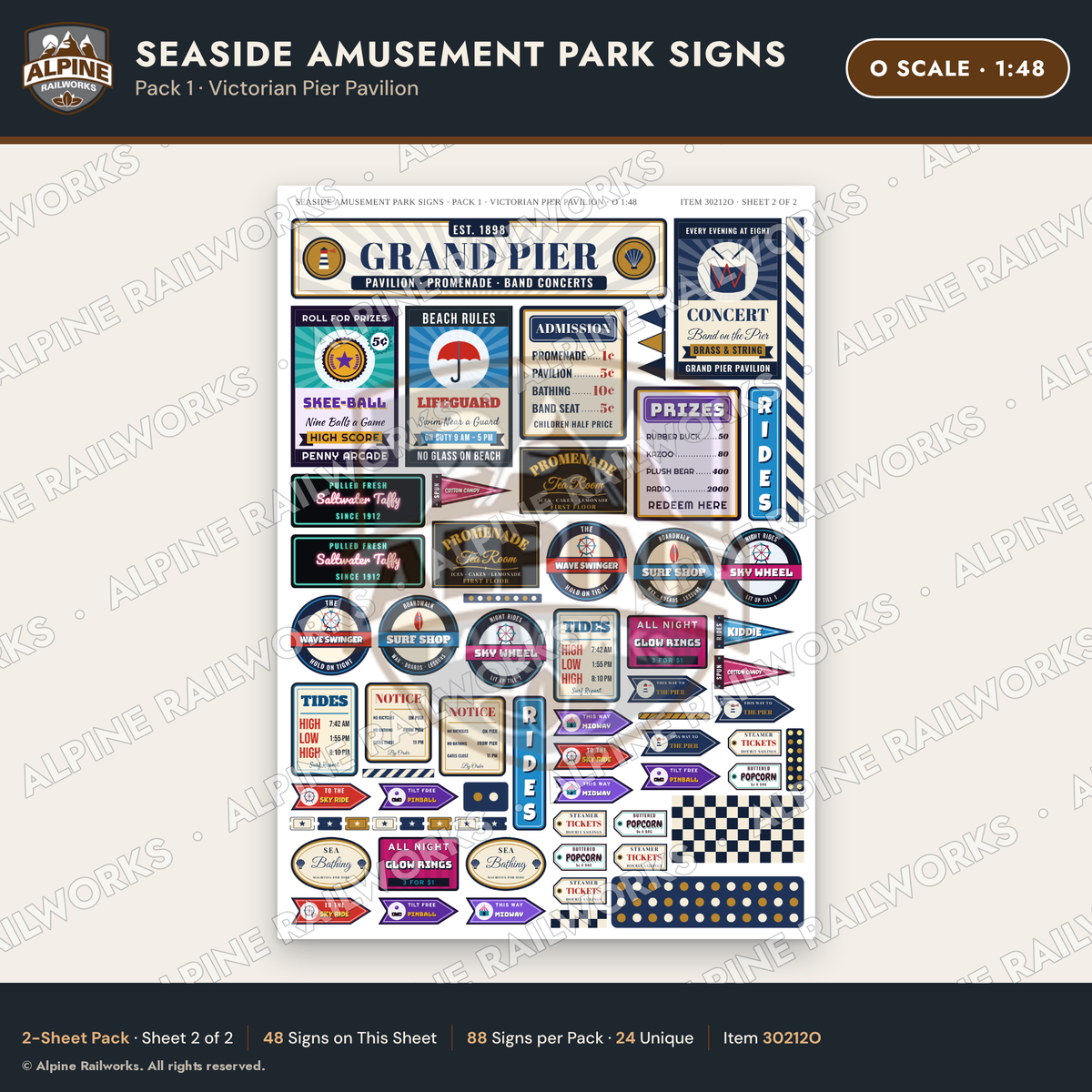 Alpine Railworks 30212O O Scale Seaside Amusement Park Signs