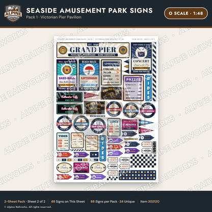Alpine Railworks 30212O O Scale Seaside Amusement Park Signs