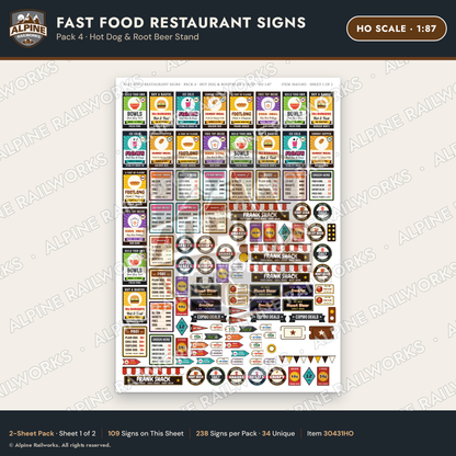 Alpine Railworks 30431HO HO Scale Fast Food Restaurant Signs - Hot Dog