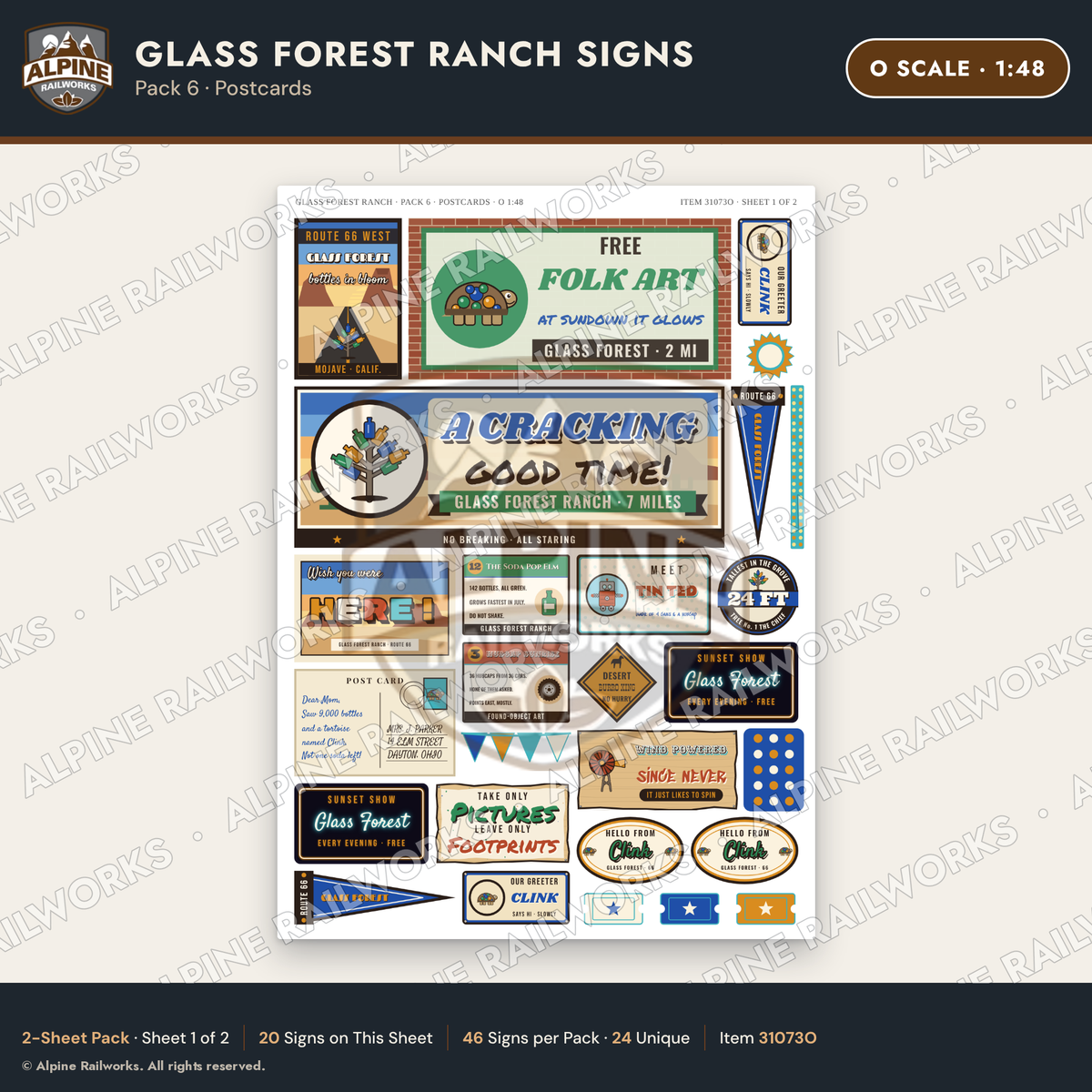 Alpine Railworks 31073O O Scale Roadside Signs - Bottle Tree Ranch