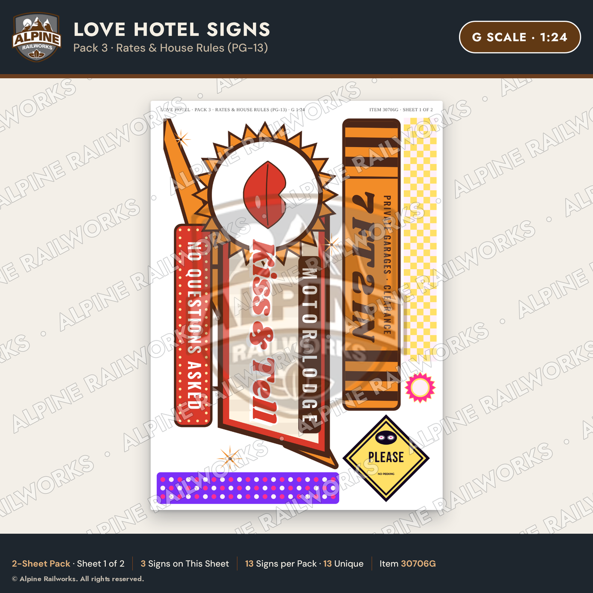 Alpine Railworks 30706G G Scale Love Hotel Signs - Rates & House Rules