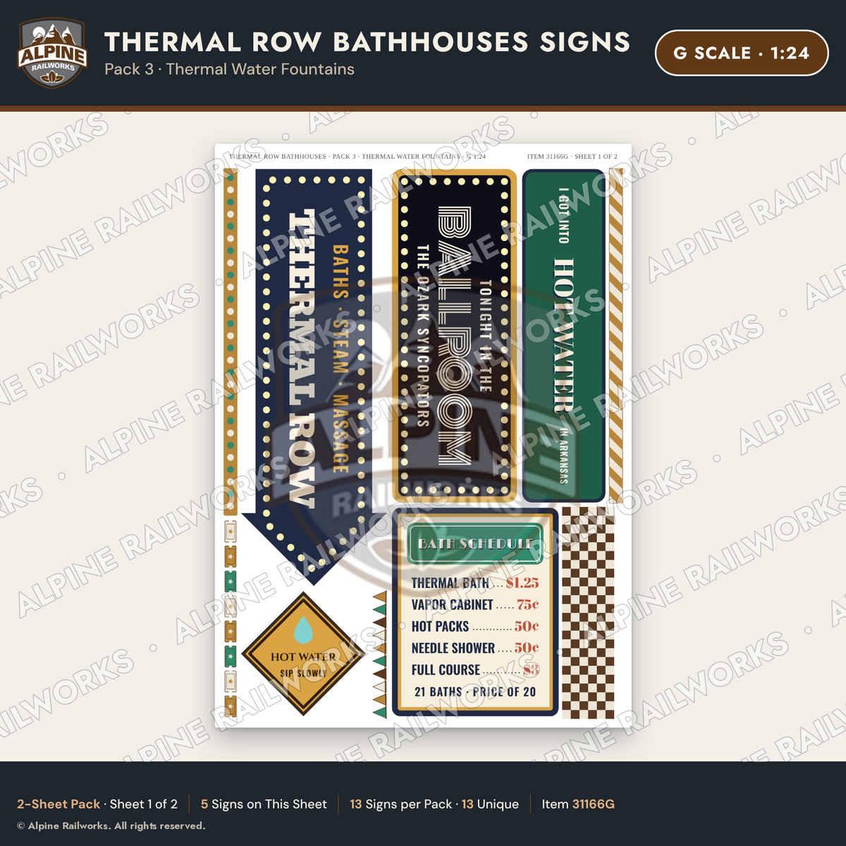 Alpine Railworks 31166G G Scale Roadside Signs - Hot Springs