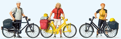 Preiser 10643 HO Scale Standing Cyclists in Sportswear w/Bikes -- Set #1 pkg(3)