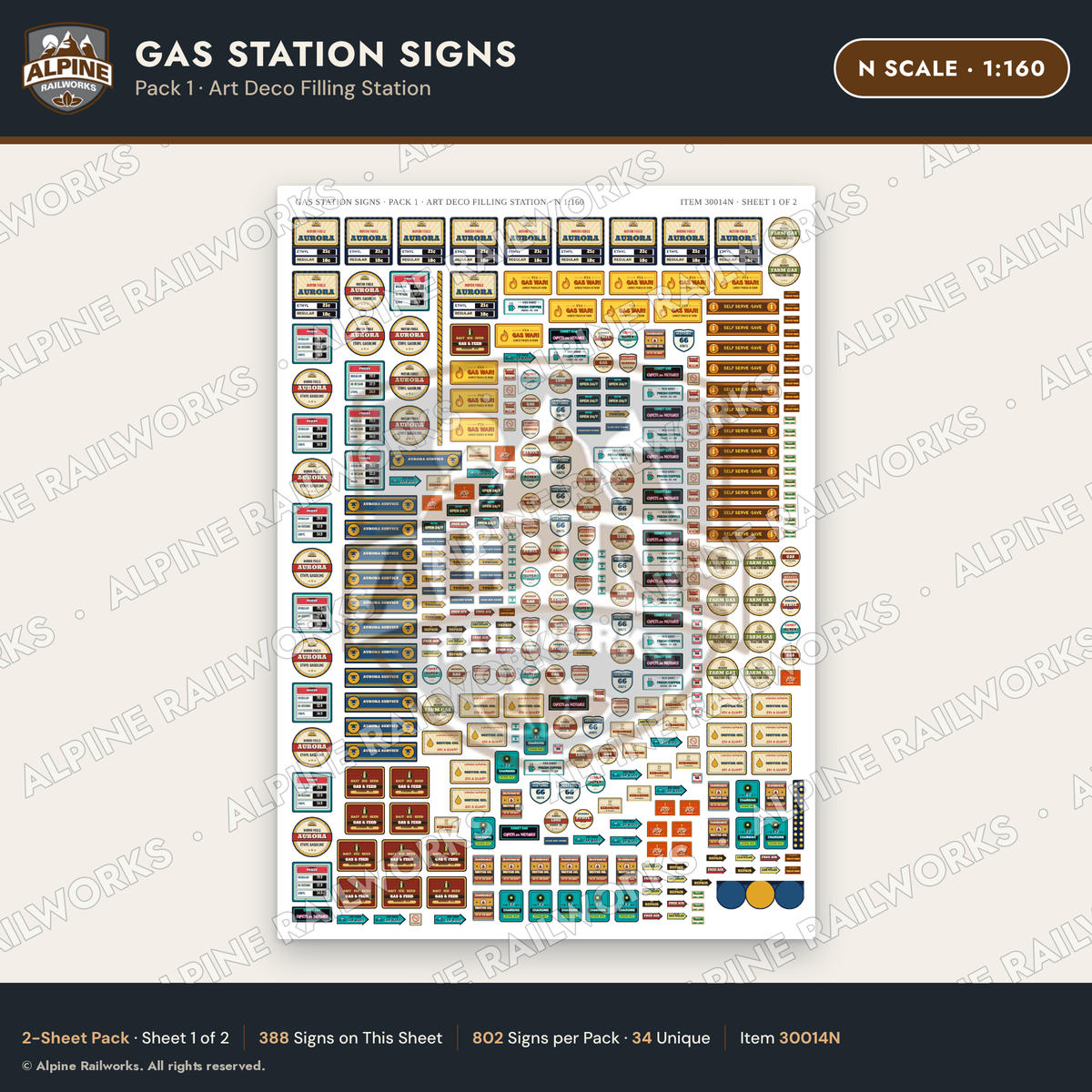 Alpine Railworks 30014N N Scale Gas Station Signs