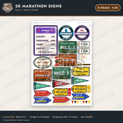 Alpine Railworks 30236G G Scale 5K Marathon Signs - Start & Finish