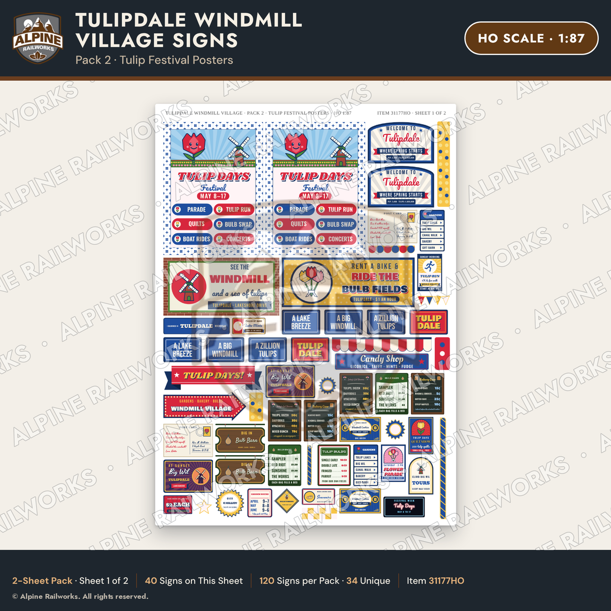 Alpine Railworks 31177HO HO Scale Roadside Signs - Windmill Village