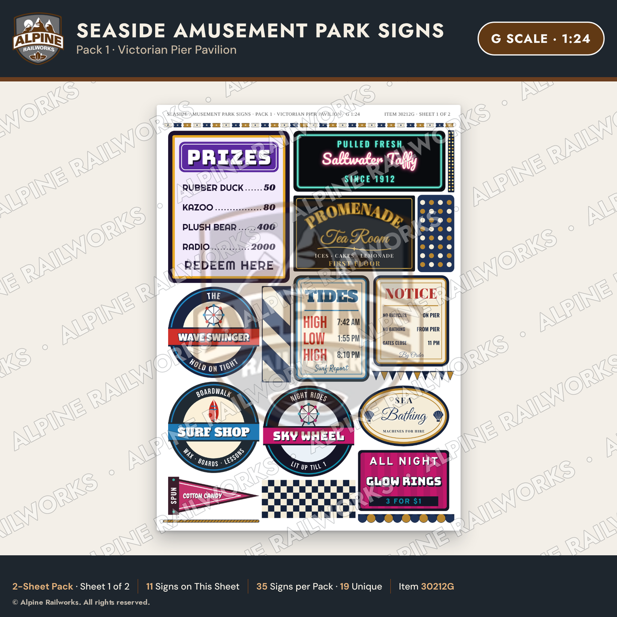 Alpine Railworks 30212G G Scale Seaside Amusement Park Signs