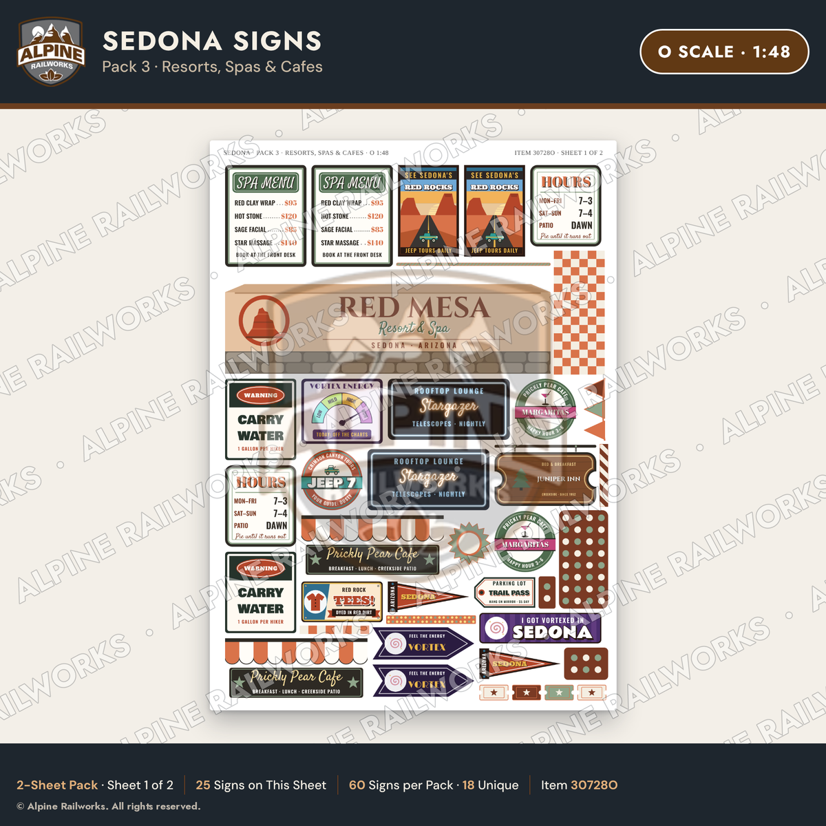 Alpine Railworks 30728O O Scale Tourist Signs - Sedona - Resorts