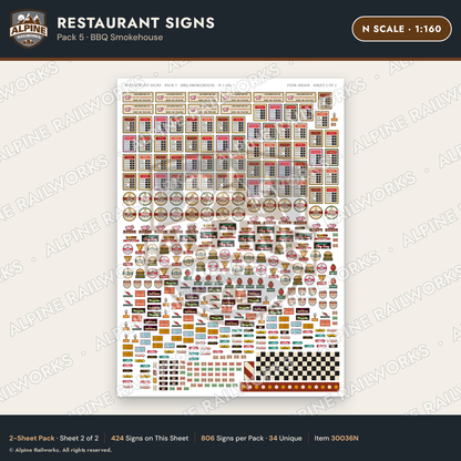 Alpine Railworks 30036N N Scale Restaurant Signs - BBQ Smokehouse