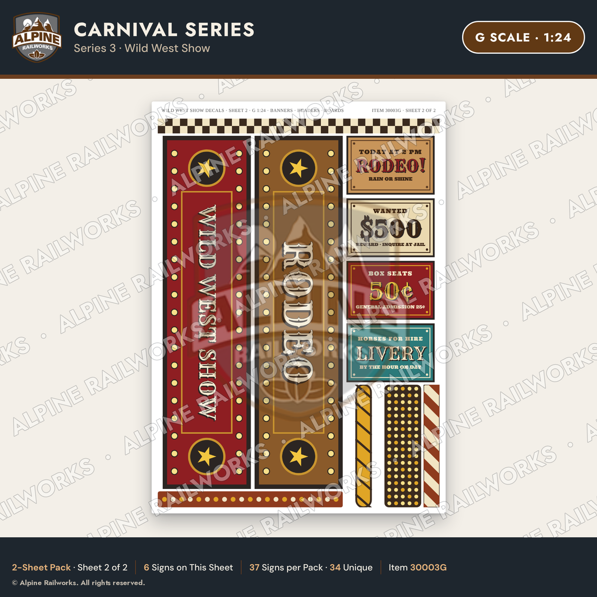 Alpine Railworks 30003G G Scale Carnival Signs - Wild West Show